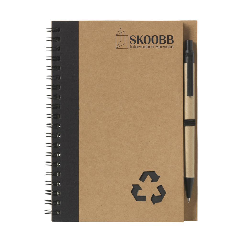 Genbrugsmateriale spiral notesbog med kuglepen med blå blæk - Hugo