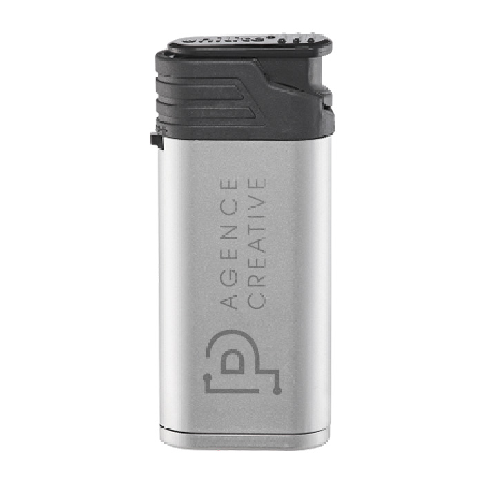 Bred sølvfarvet elektronisk Jetflamme lighter med sort hætte genopfyldelig - Kira