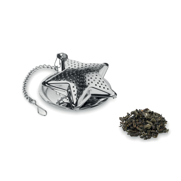 Rustfrit stål løs blad te-infuser med forlænget kæde og mini tallerken - Sofia