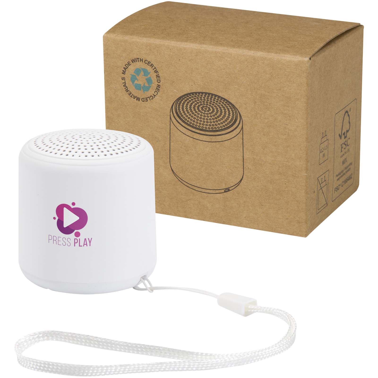 Velkis 3 W trådløs Bluetooth® højttaler i genvundet plast med logo