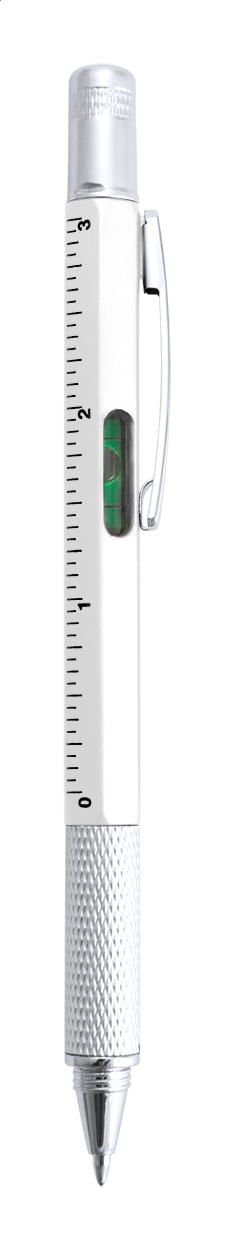 Fixpen kuglepen med skruetrækkere, vaterpas og lineal, med logo