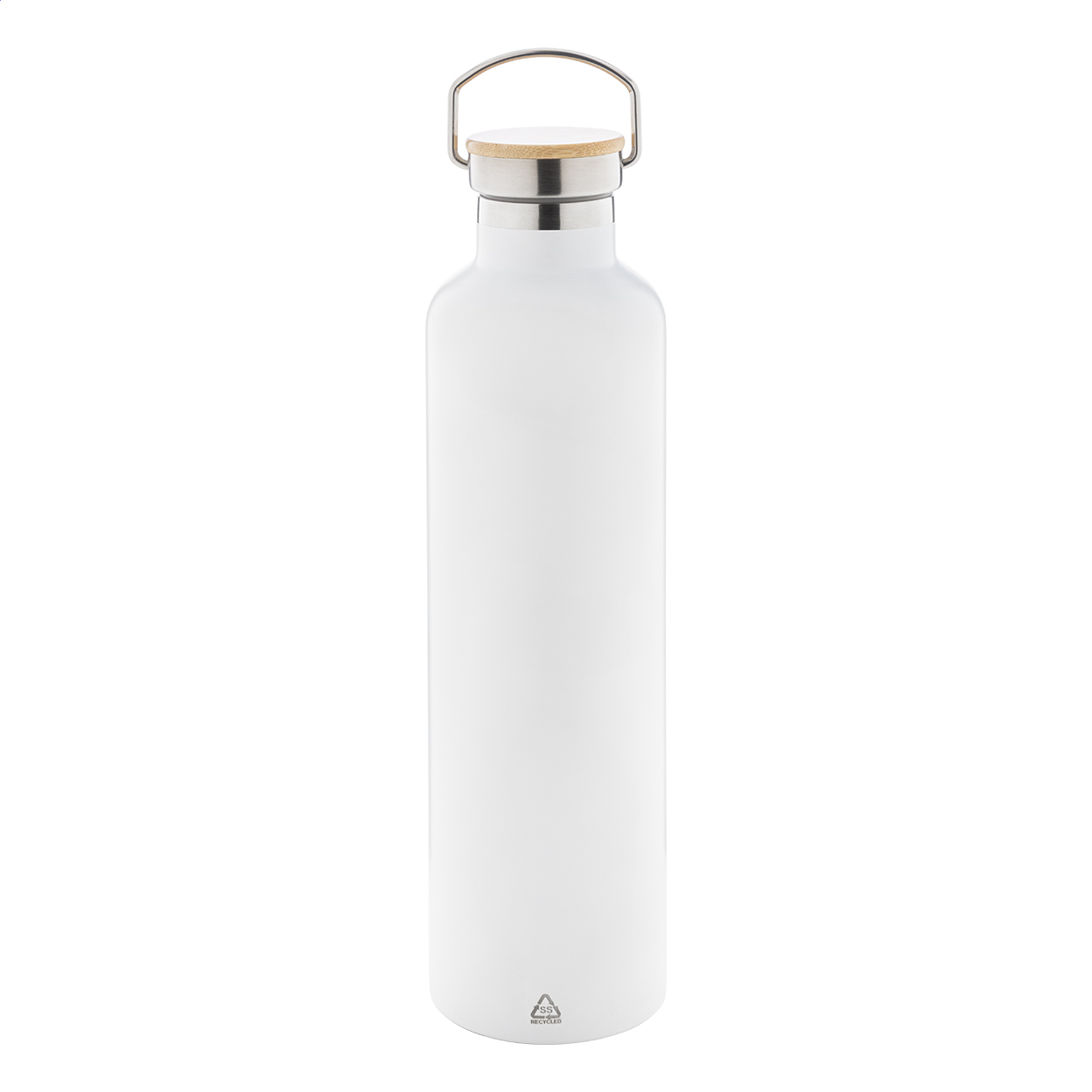 Renaslu XL termoflaske 1000 ml i genvundet rustfrit stål med logo, bambuslåg trykt med logo