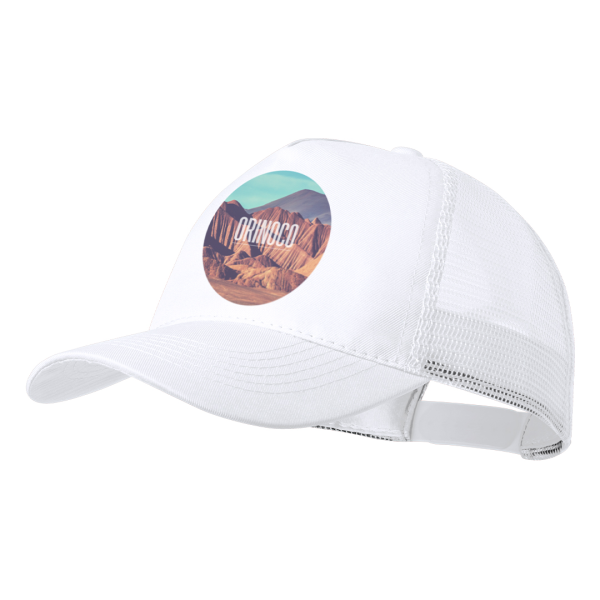 5 panel polyester mesh kasket med justerbar plastiklukning - Caroline