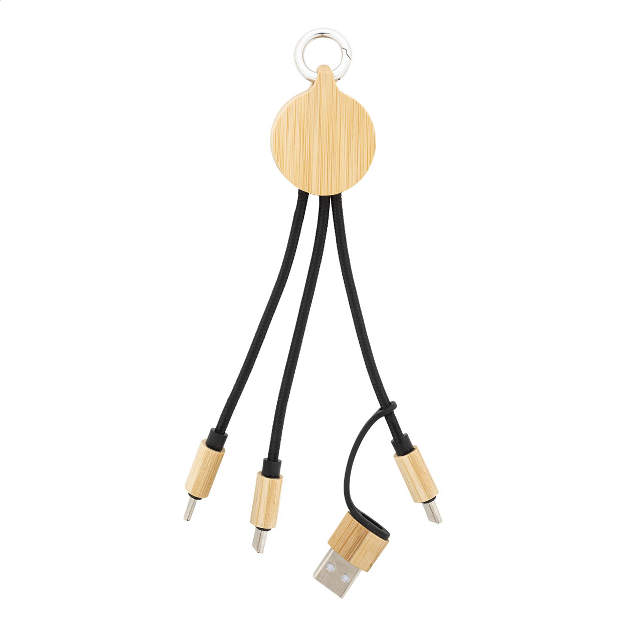 Cobbel Mini USB-ladekabel med nøglering i RPET og bambus og logo