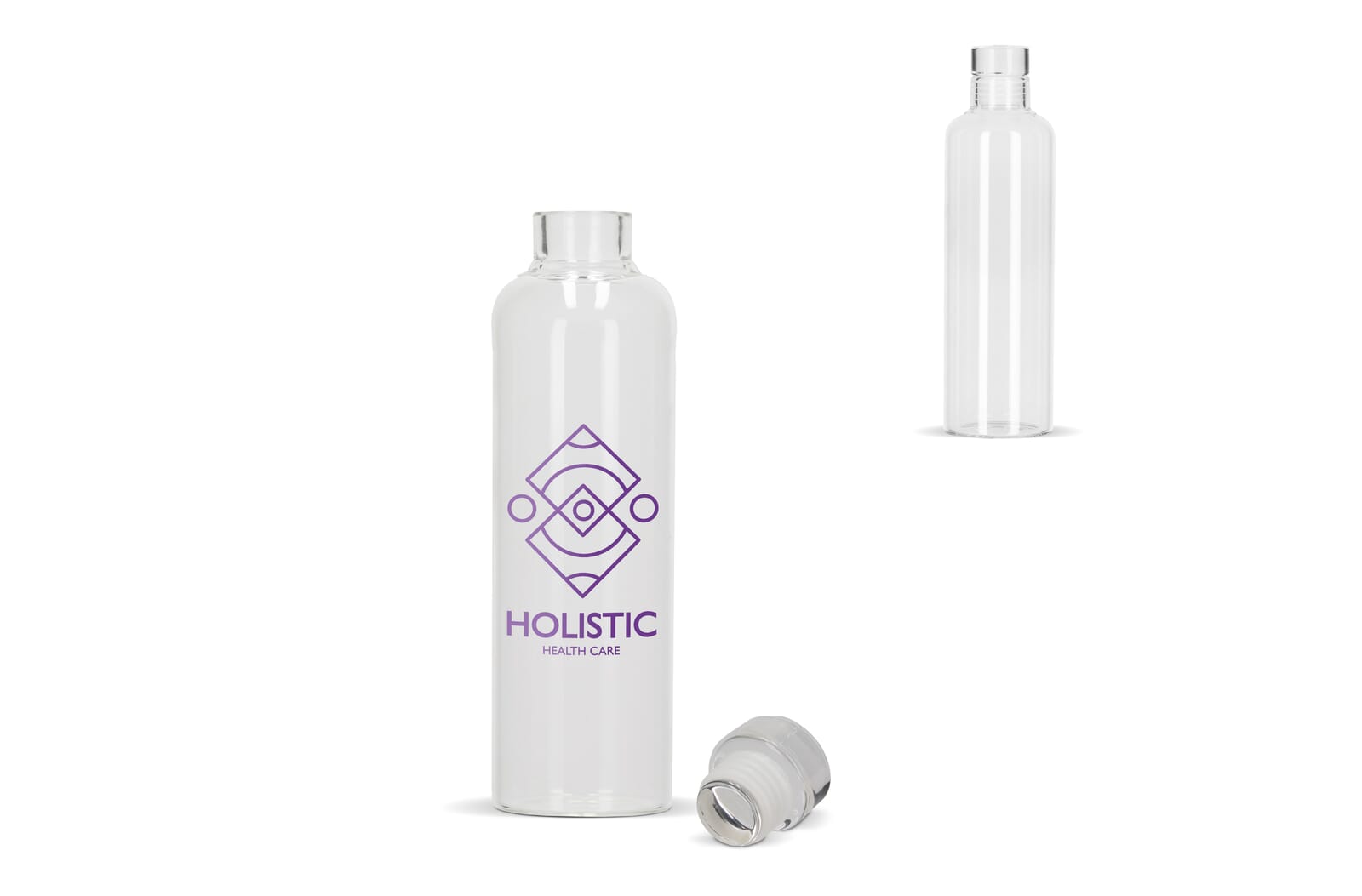 Glasflaske i borosilikatglas 500 ml med fleksibel prop og logo
