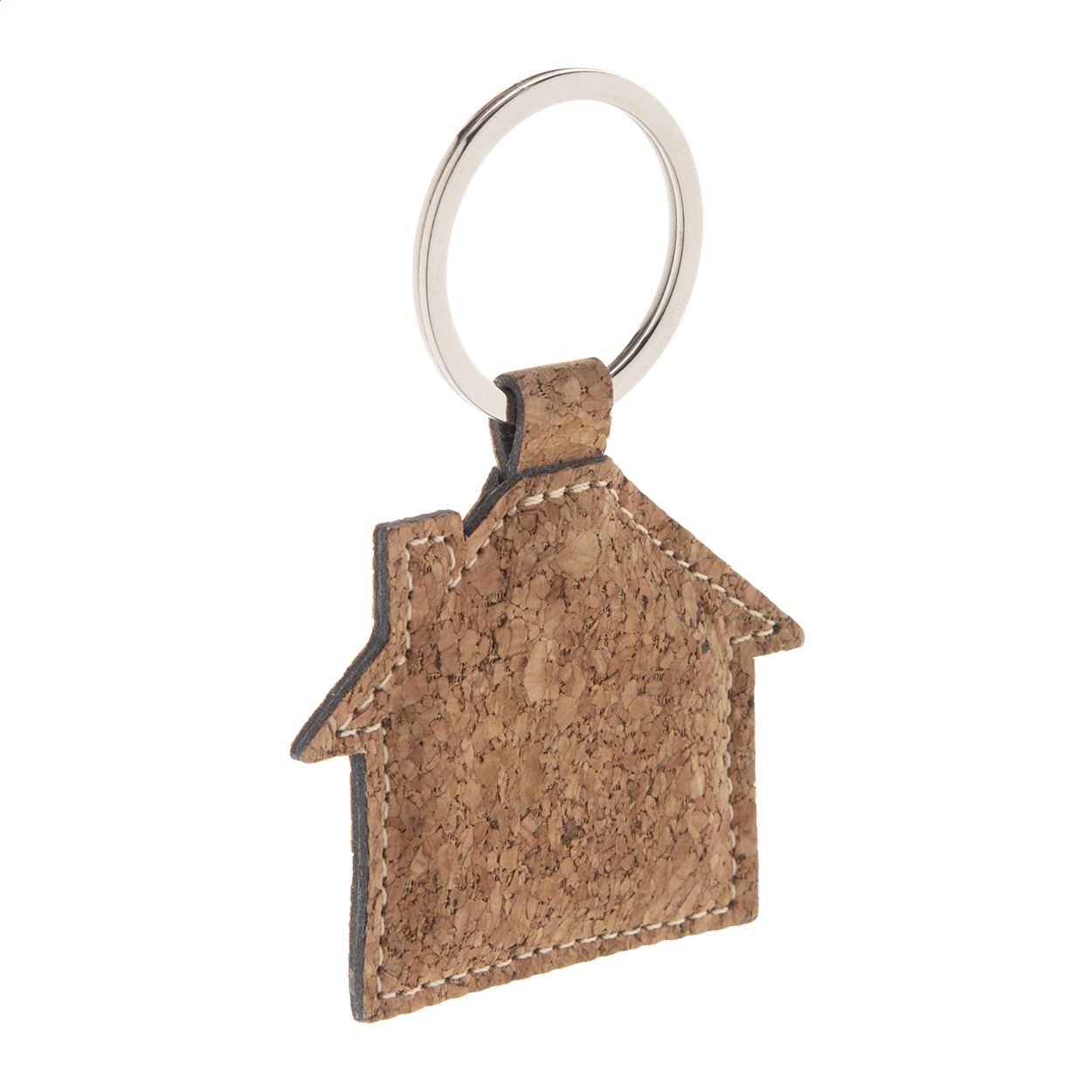 Corhu nøglering formet som et hus i naturkork og PU-læder med logo