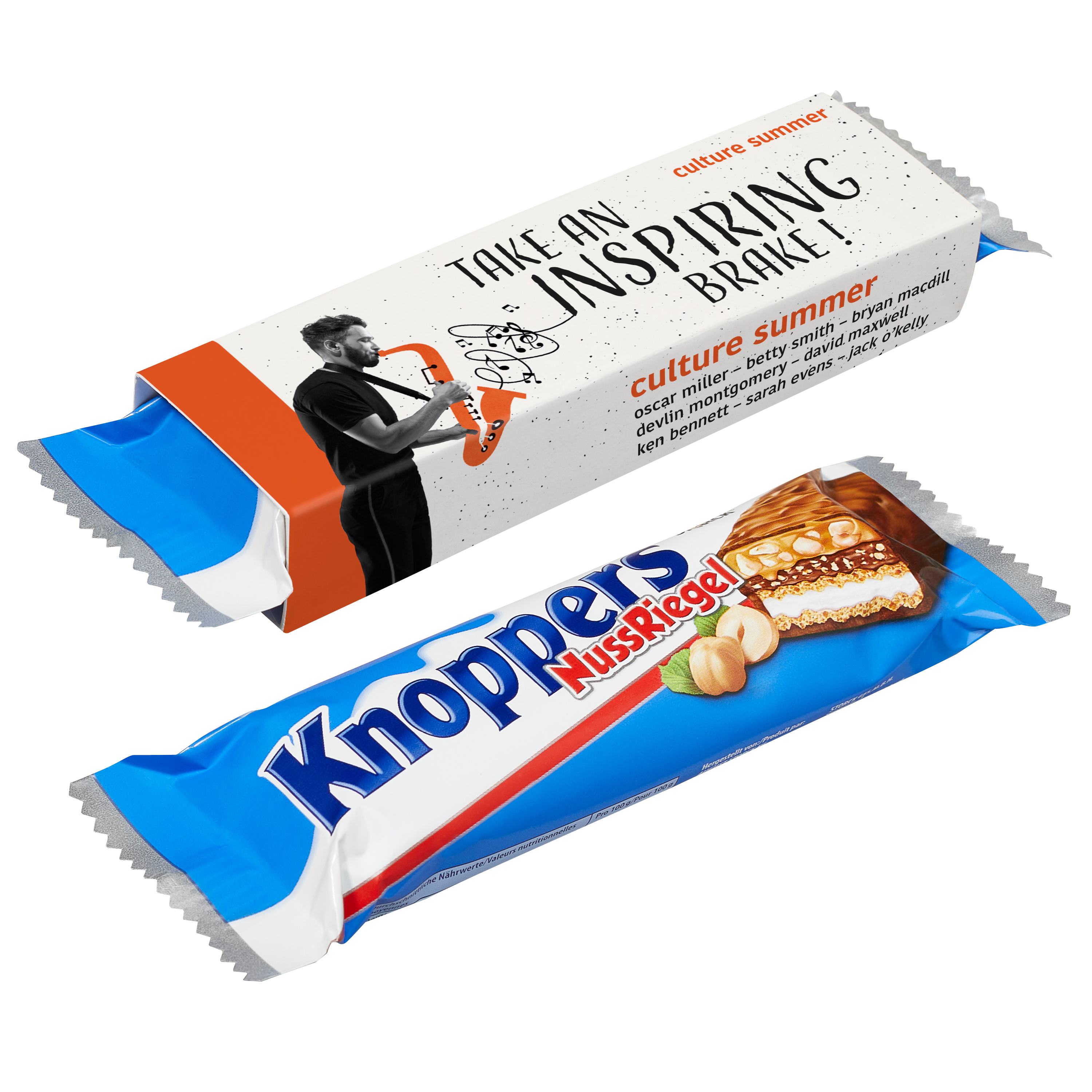 Knoppers Nøddebar - Lykke trykt med logo