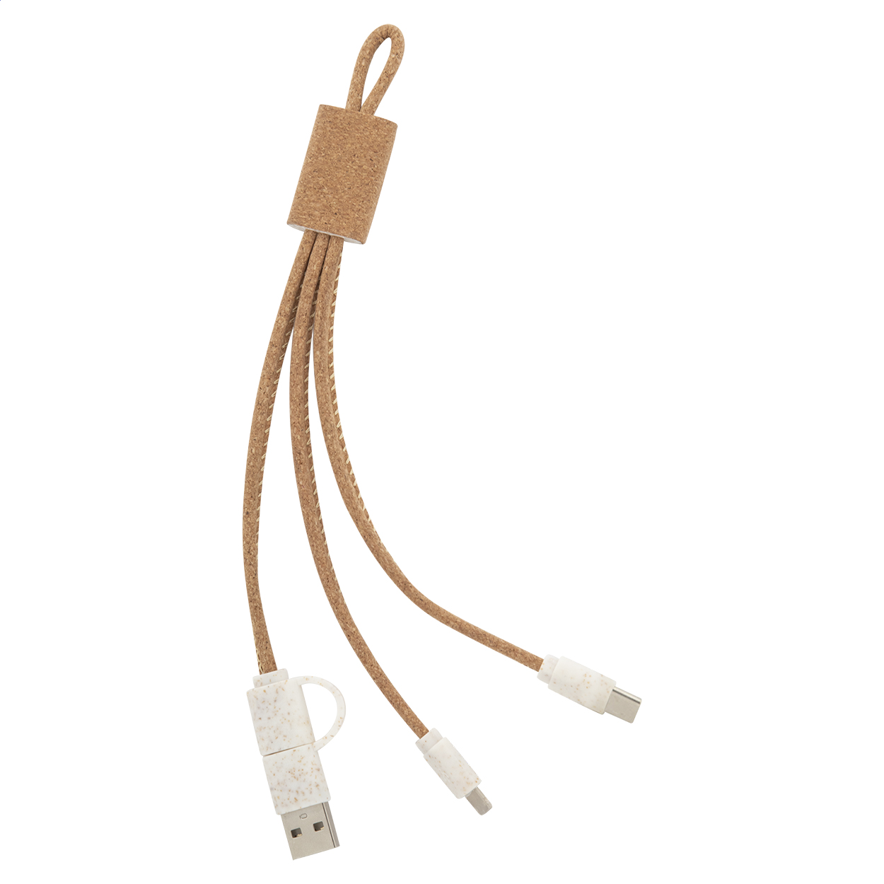 Koruku USB-ladekabel i kork og hvedestrå med logo