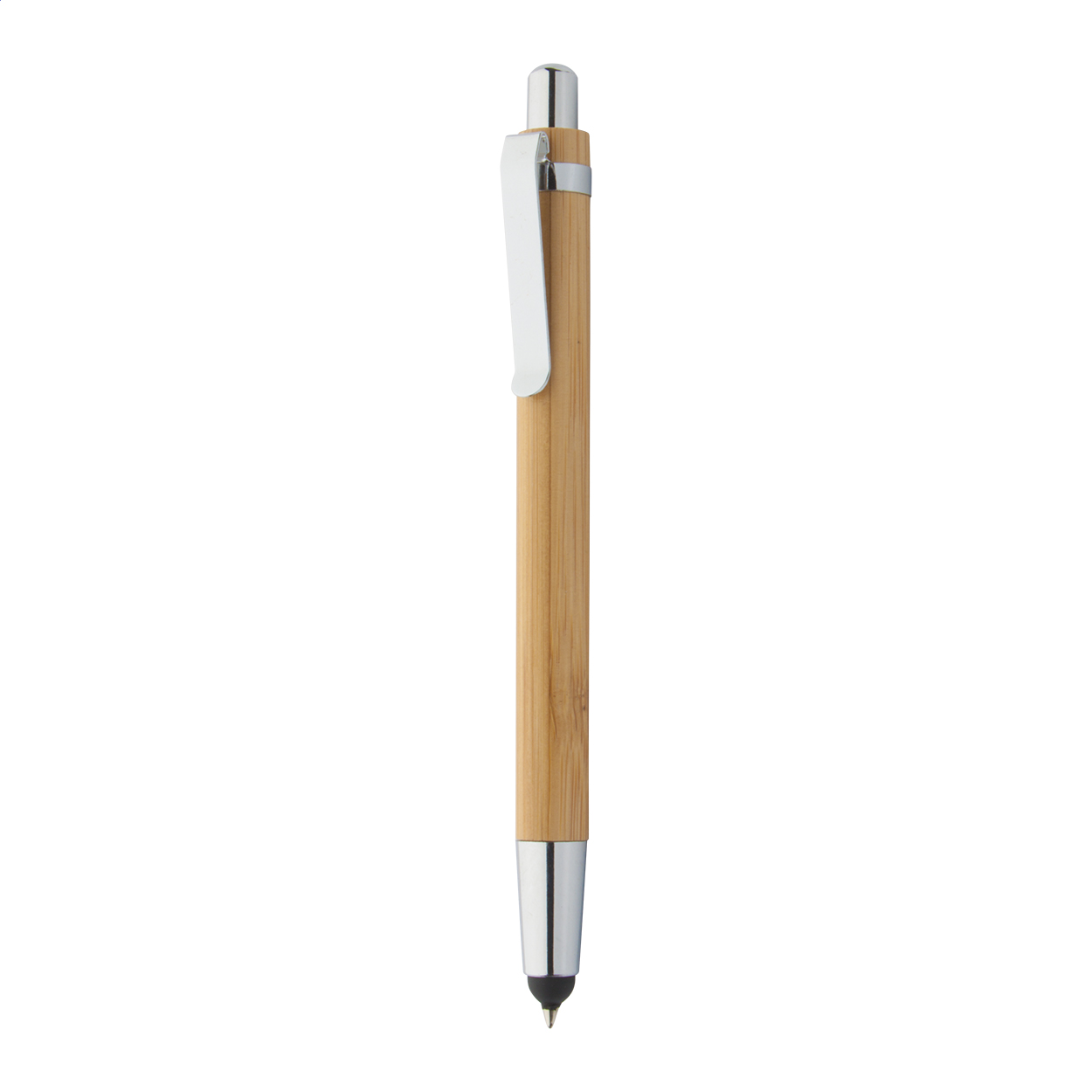 Tashania Black touch-kuglepen i bambus med metalclips og logo
