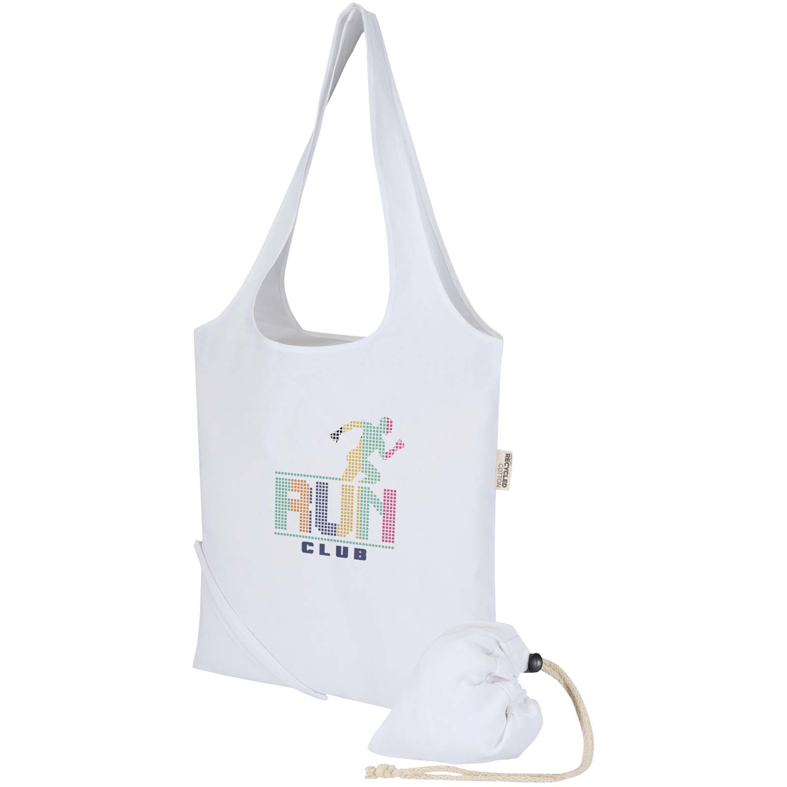 Foldbar indkøbspose lavet af GRS-certificeret genanvendt bomuld, Madras-blanding 140 g/m², 7 liter