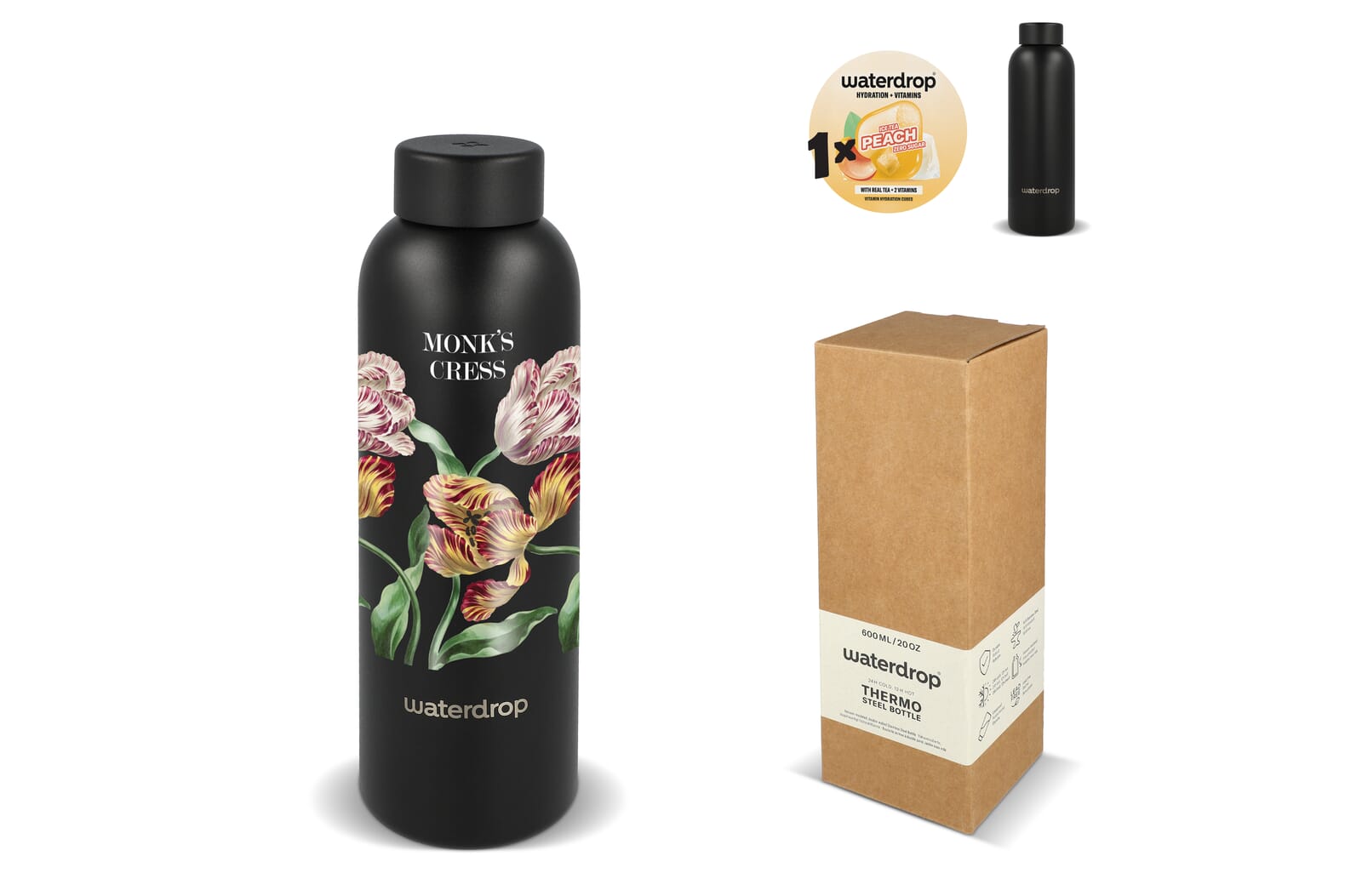 Waterdrop Rustfri Stålflaske med Stållåg 600 ml