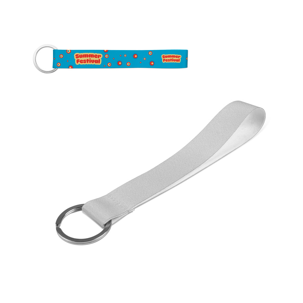 SLOUGH. Kort lanyard til sublimeringstryk i genanvendt polyester (100% rPET) med ring